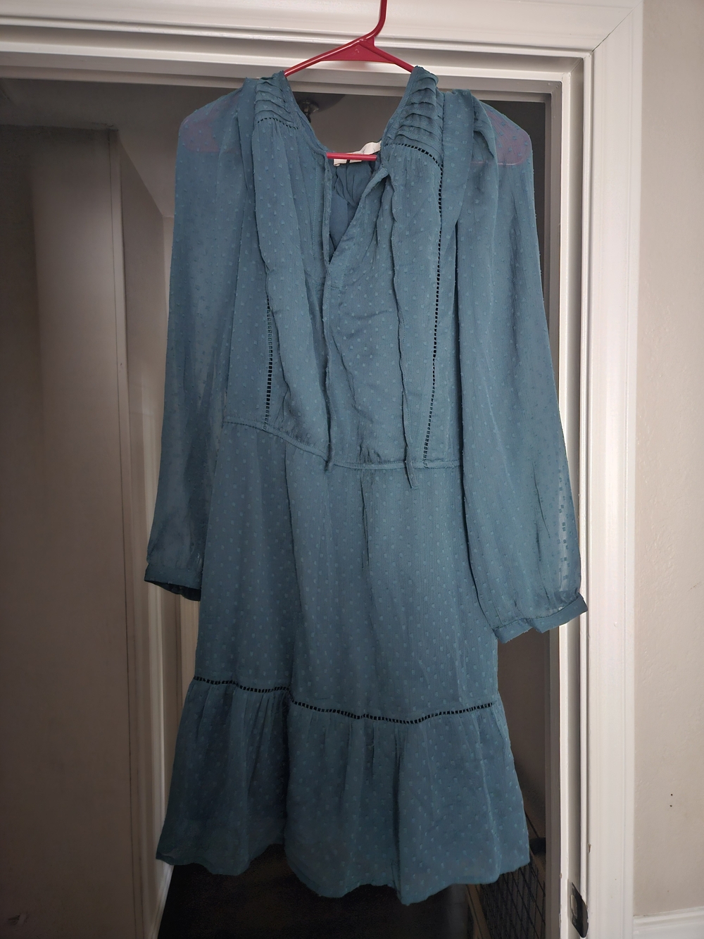 LOFT Teal Long Sleeve Ruffle-Tier Dress